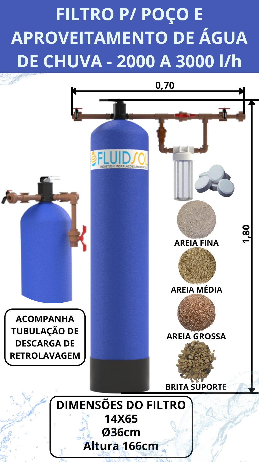 filtro poço ou água de chuva 2000 a 3000L/h